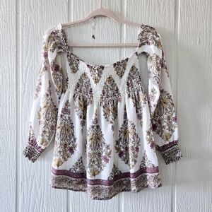 Show Me Your MuMu Raquel Floral Paisley Smocked Off The Shoulder Peasant Top XS